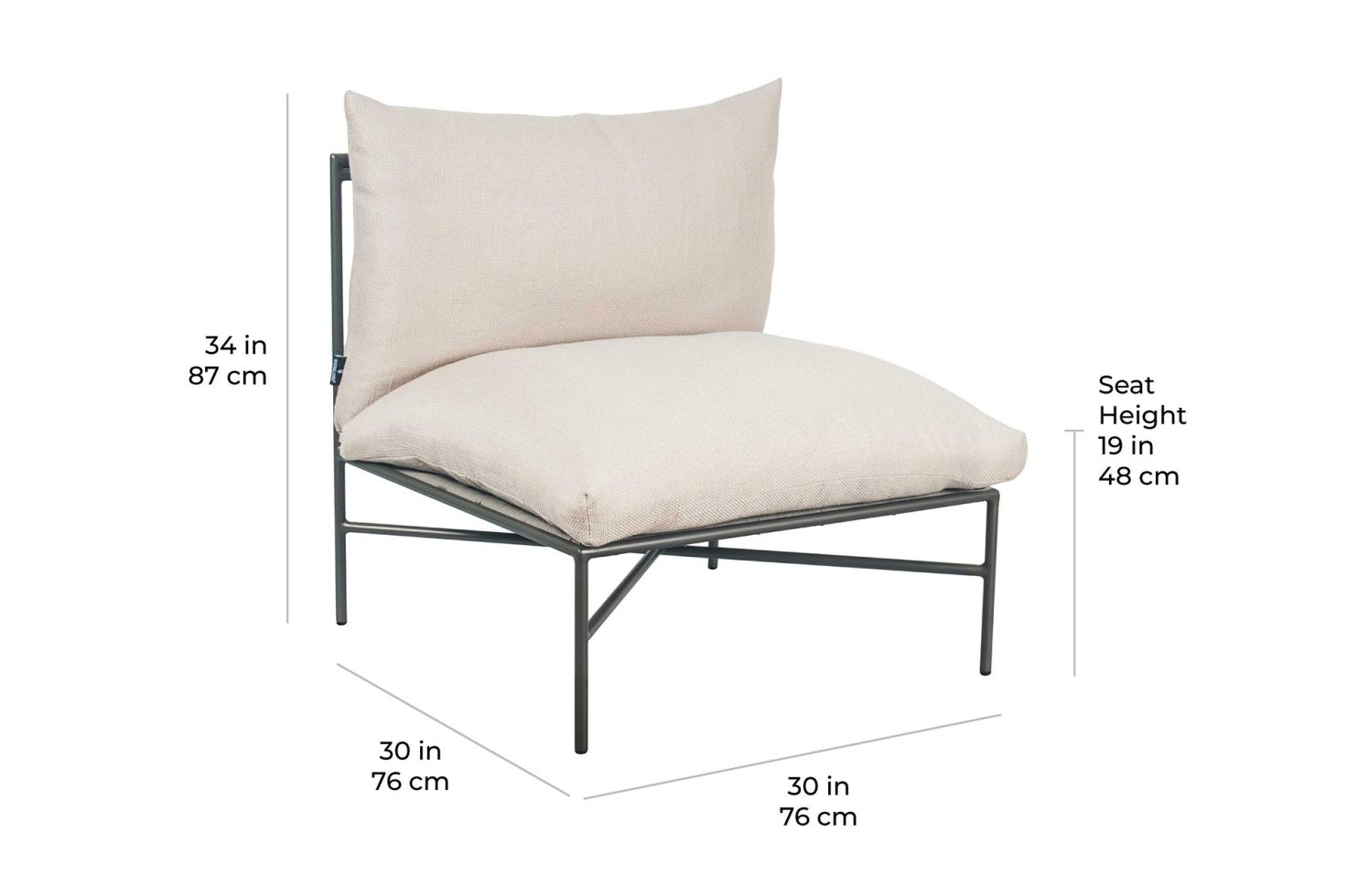 arch hebrides sectional armless chair A620230001 scale dims